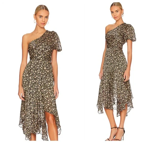 NWT ASTR The Label Santorini Midi Dress in Black & Taupe Multi, size Medium - Picture 5 of 12